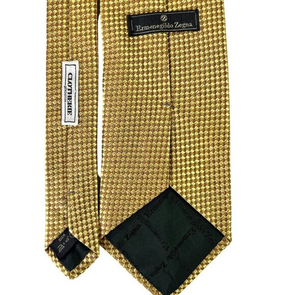 Ermenegildo Zegna Gold Tie - 100% Silk - Classic Textured Made In Italy - Picture 9 of 12
